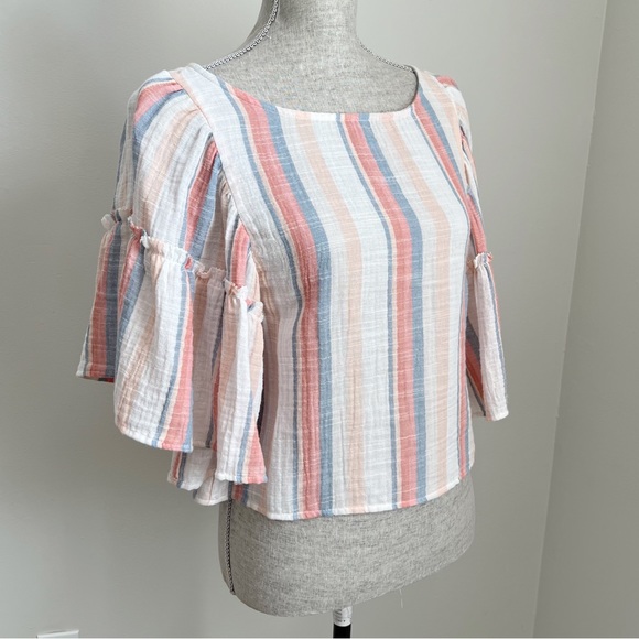 American Eagle AEO Crop Muslin Ruffle Bell Sleeve Striped Top Small - Picture 6 of 17